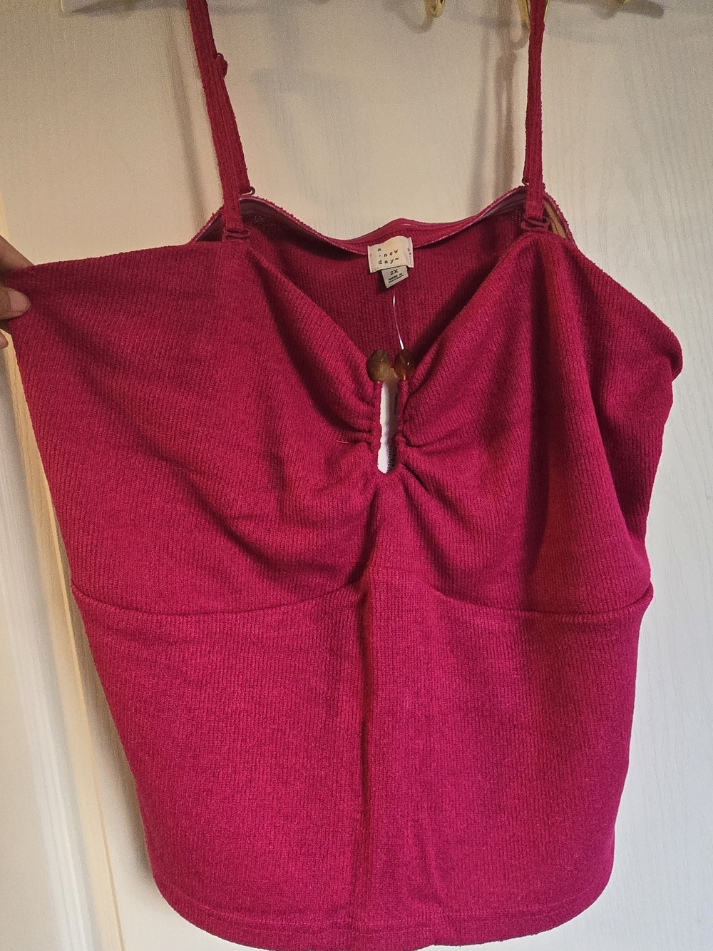 a new day Fuchsia Pink Ribbed Spaghetti Strap Tank